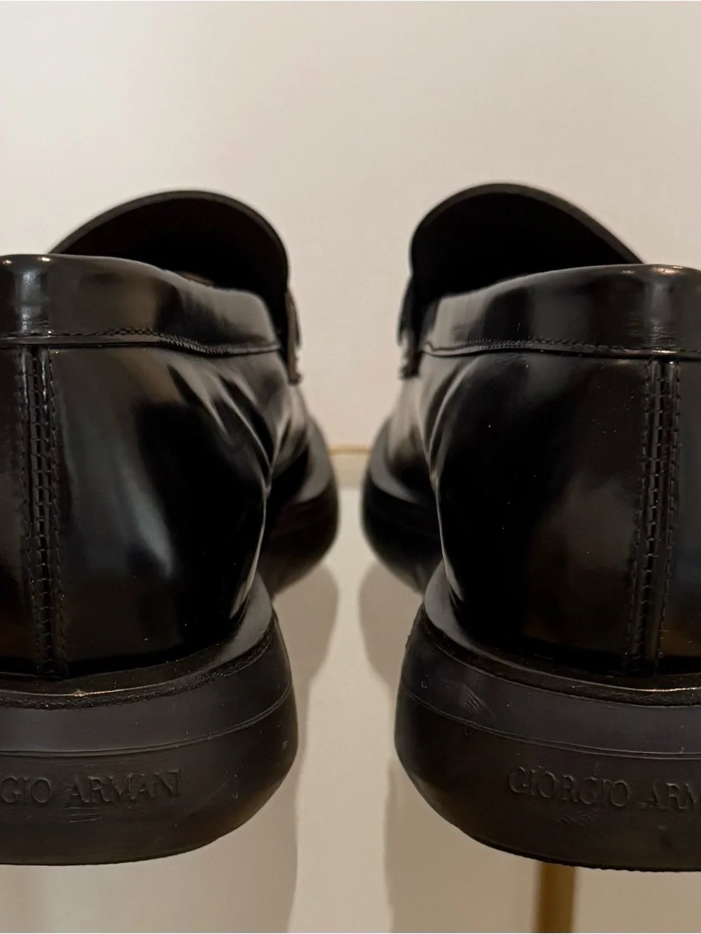 Giorgio Armani Black Leather Penny Loafers